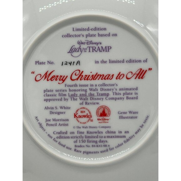 Walt Disney Lady And The Tramp Merry Christmas Collectible Plate Limited Edition - Picture 4 of 5